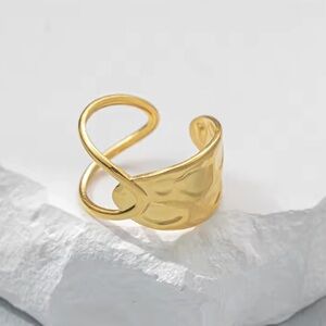 Yellow Gold Unique Adjustable‎ Cuff Ring | 925 Sterling Silver